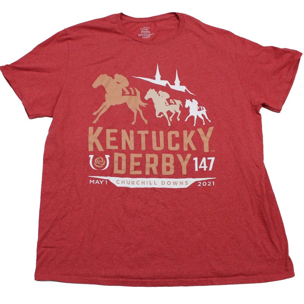 Kentucky Derby 147 Mens Red May 2021 Churchhill Downs Short Sleeve T-Shirt XL